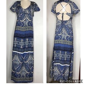 TOBI Blue Maxi Side Splits Open Back Paisley Dress